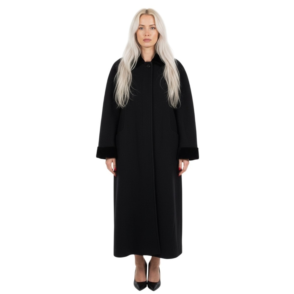 SEQUENCE BLACK WOOL BLEND HOODED COAT SIZE 16 WOMENS